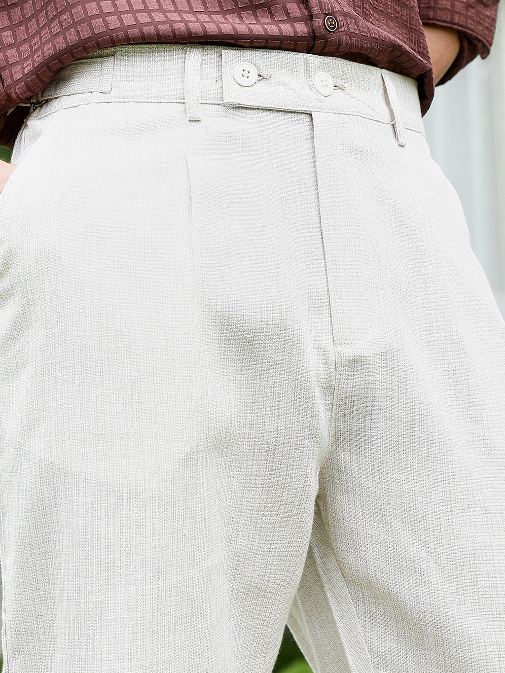 Lightweight - Off White Textured Trousers
