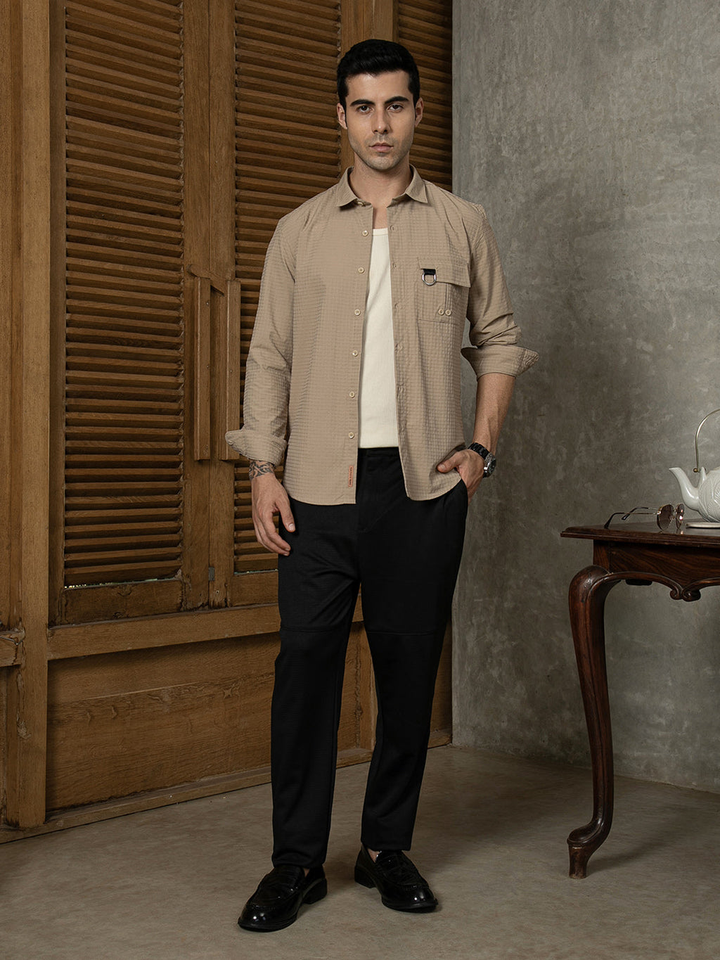 Panel-Waffle Chino Trousers