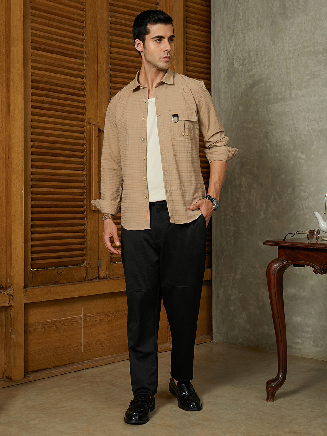 Panel-Waffle Chino Trousers