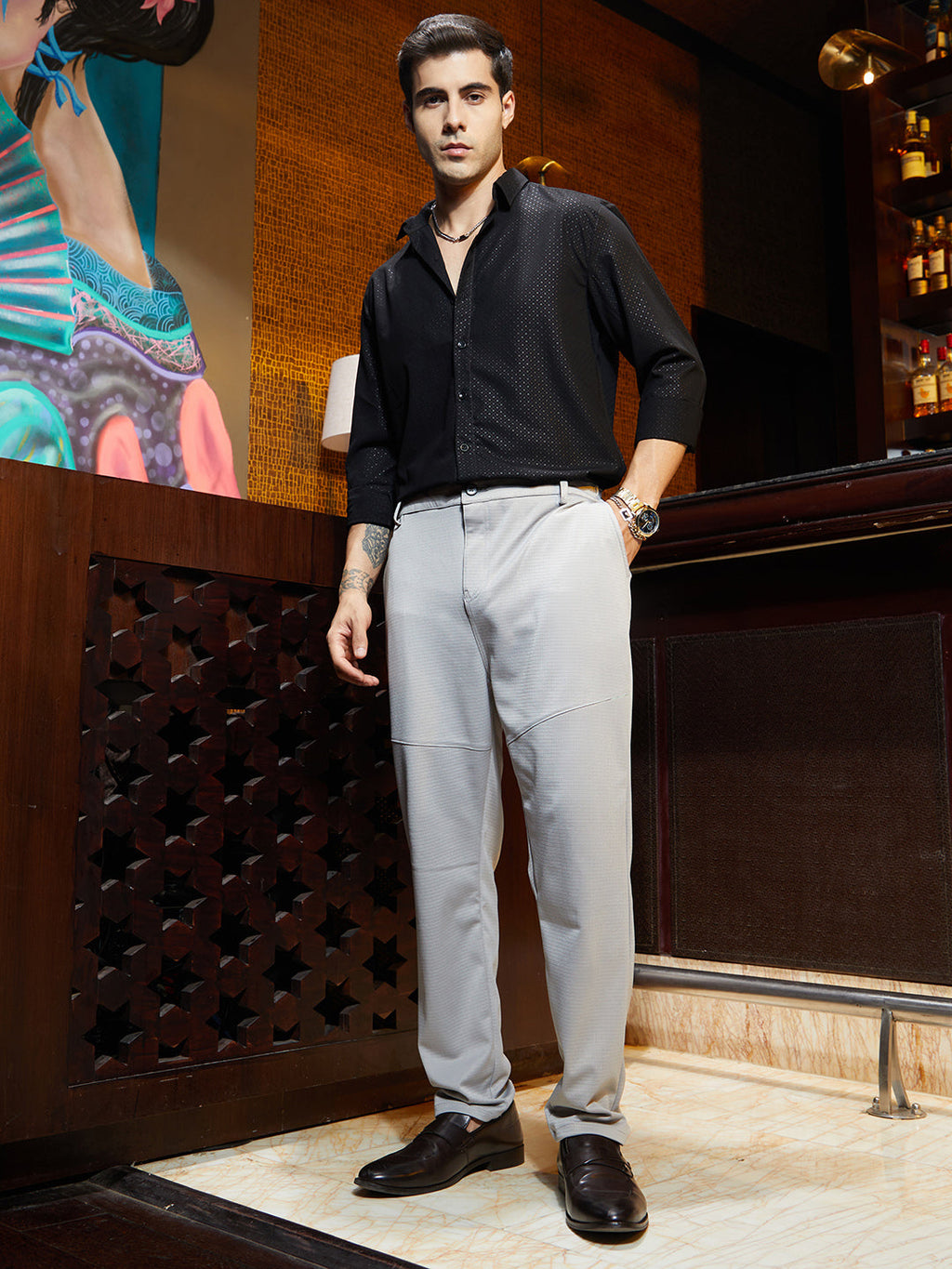 Panel-Waffle Chino Trousers