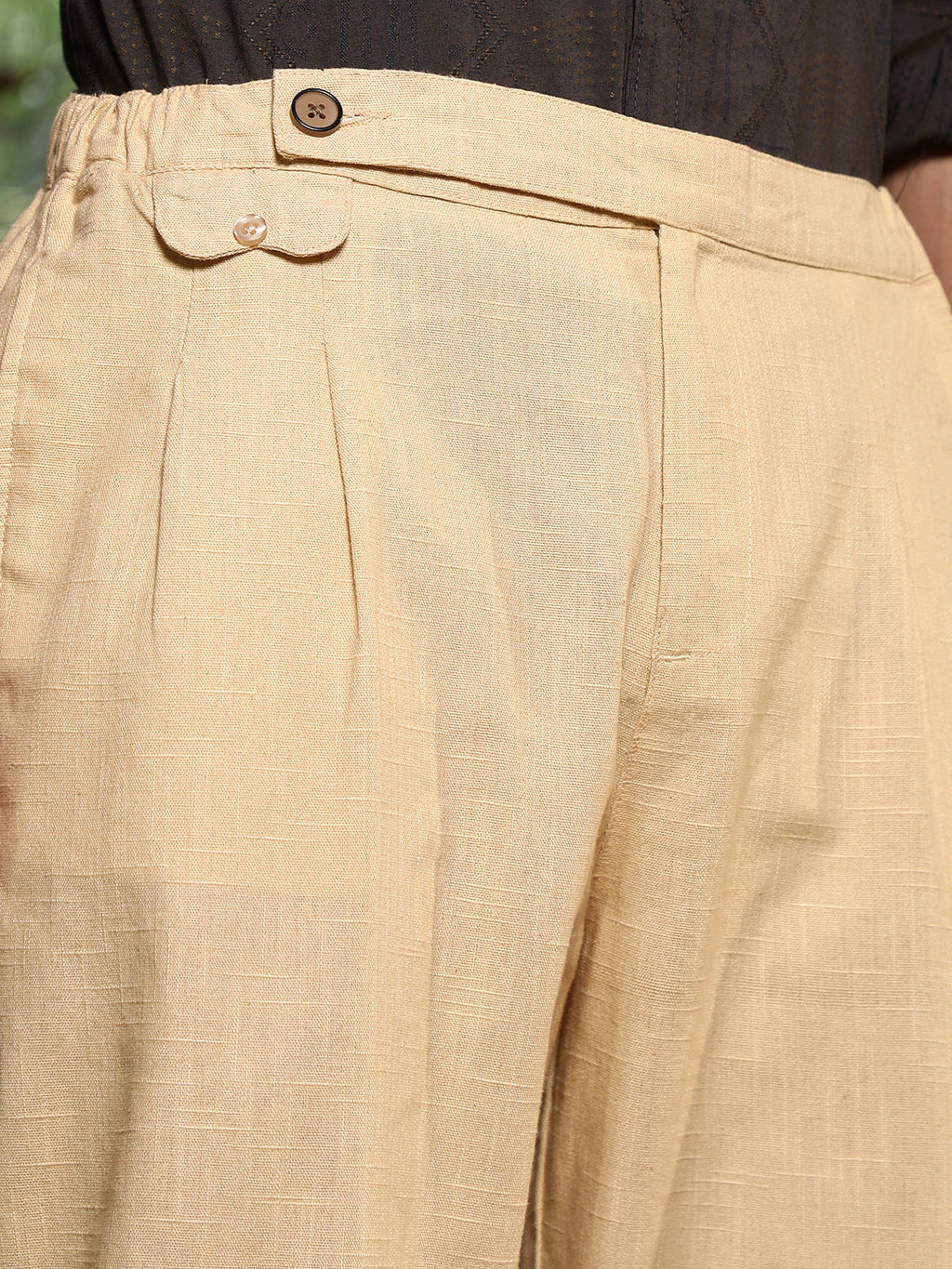 Lightweight - Buff Beige Pleated Extended-Button Trousers