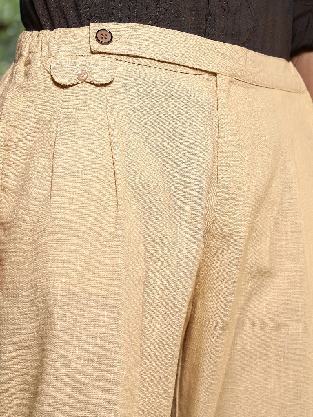 Lightweight - Buff Beige Pleated Extended-Button Trousers