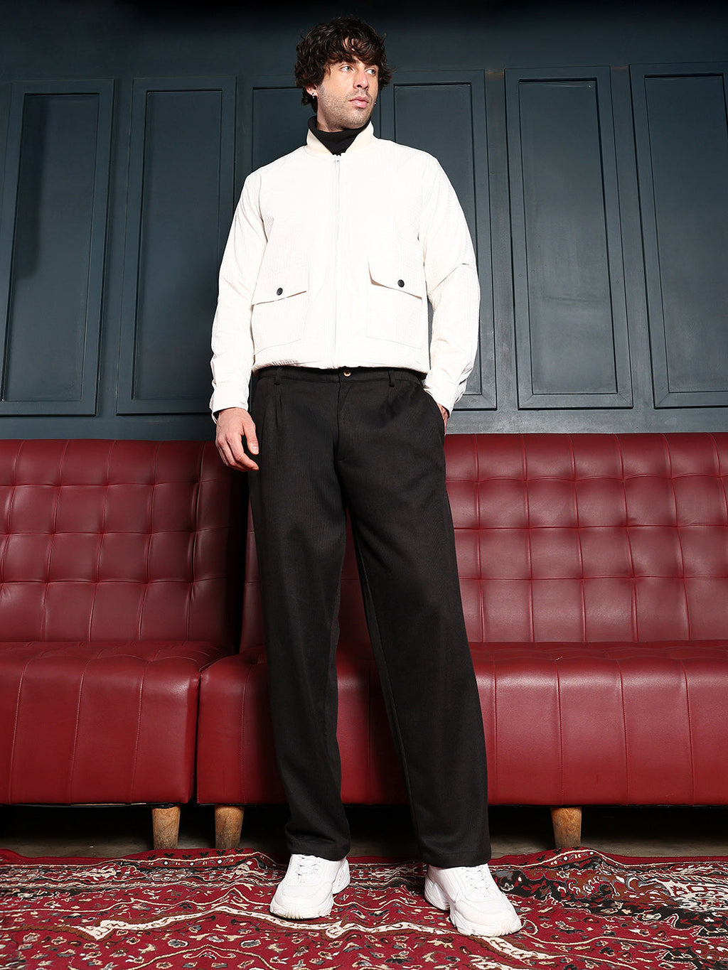 Pleated-Ribbed Trousers