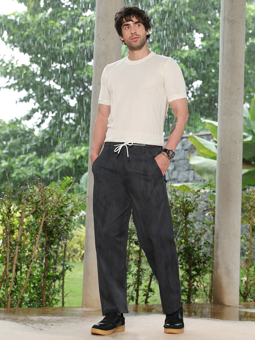 Gazed-Imprint Straight-Fit Trousers