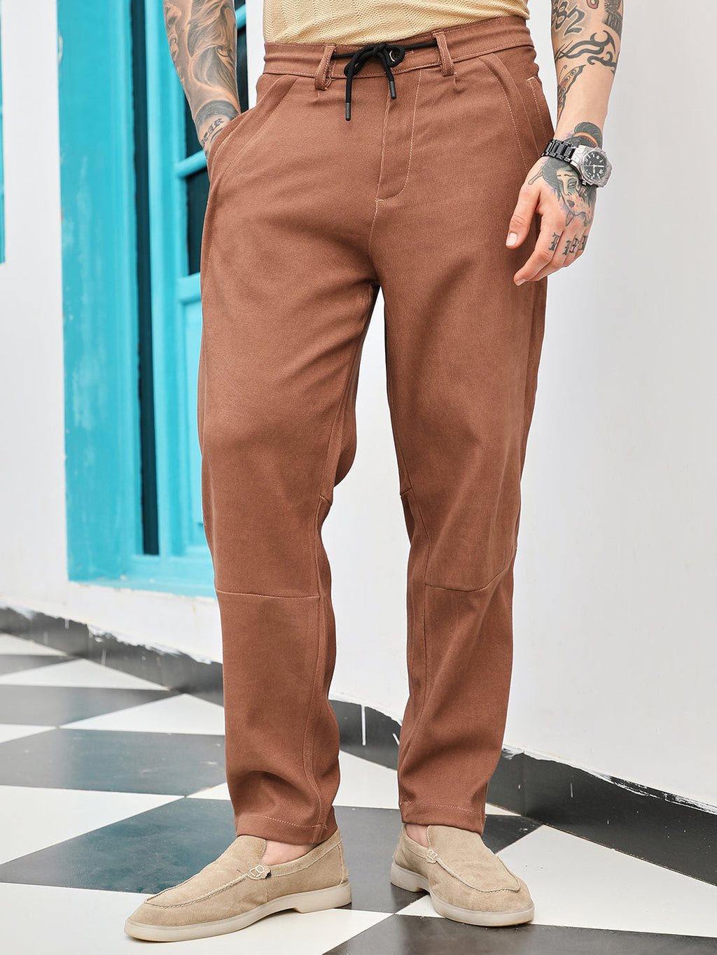 Twill-Panelled Chino Trousers