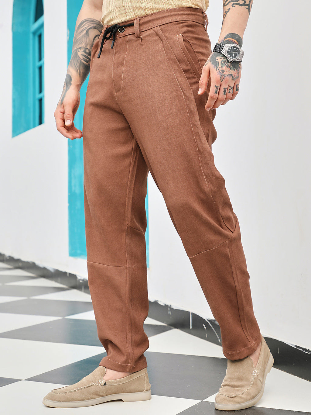 Twill-Panelled Chino Trousers