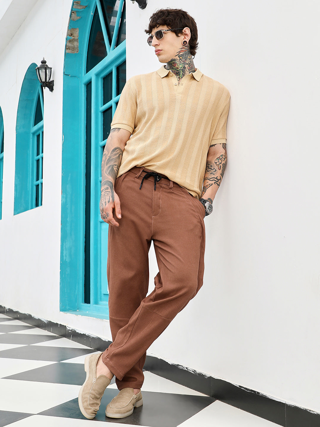 Twill-Panelled Chino Trousers