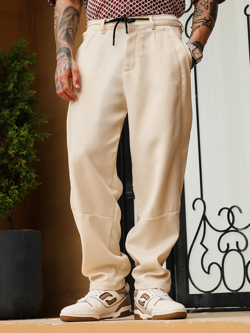 Twill-Panelled Chino Trousers