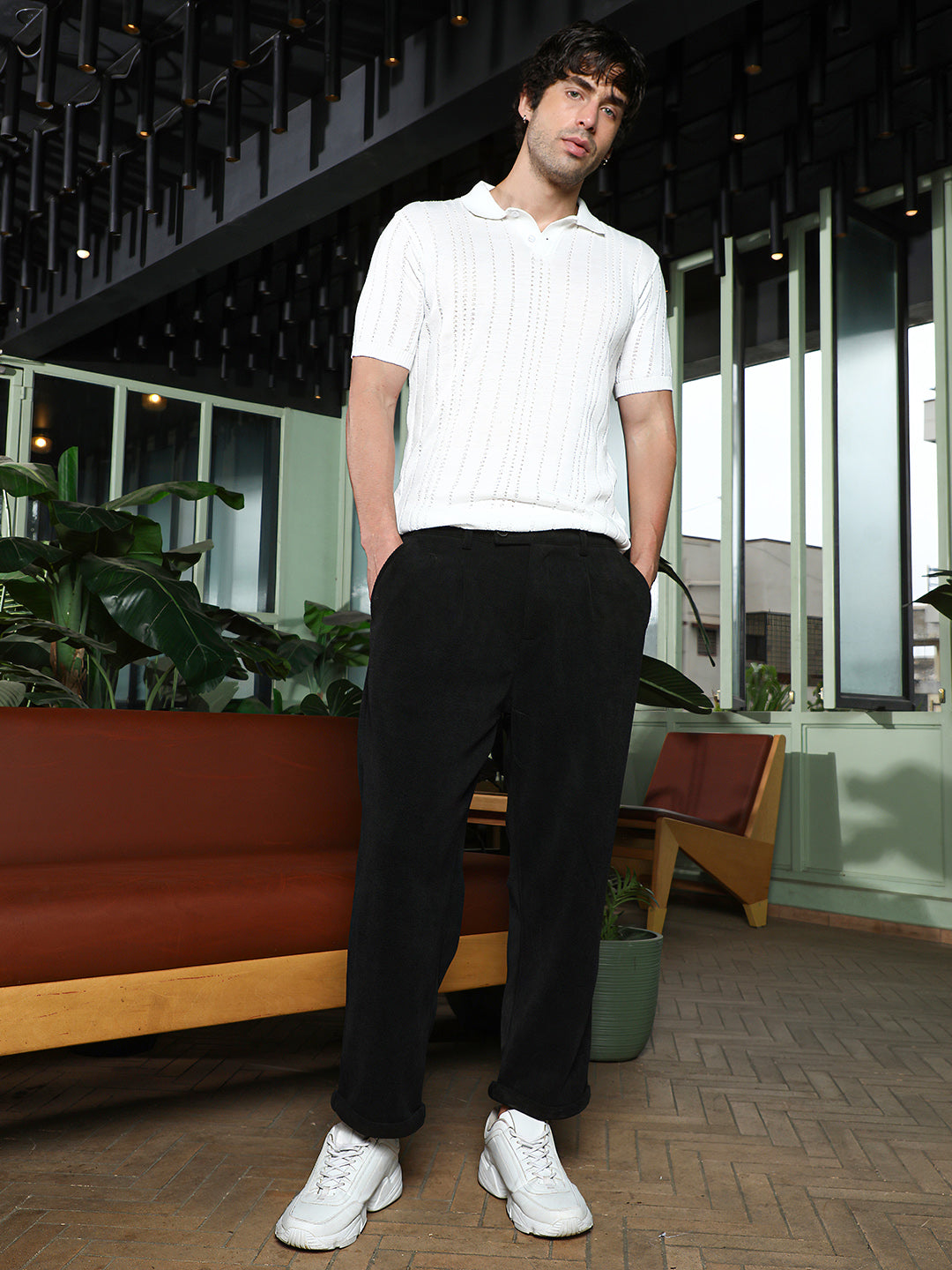 Ribbed-Pleated Cuffed Trousers