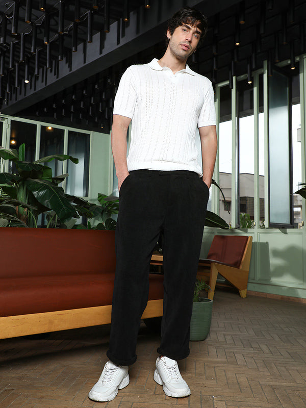 Ribbed-Pleated Cuffed Trousers