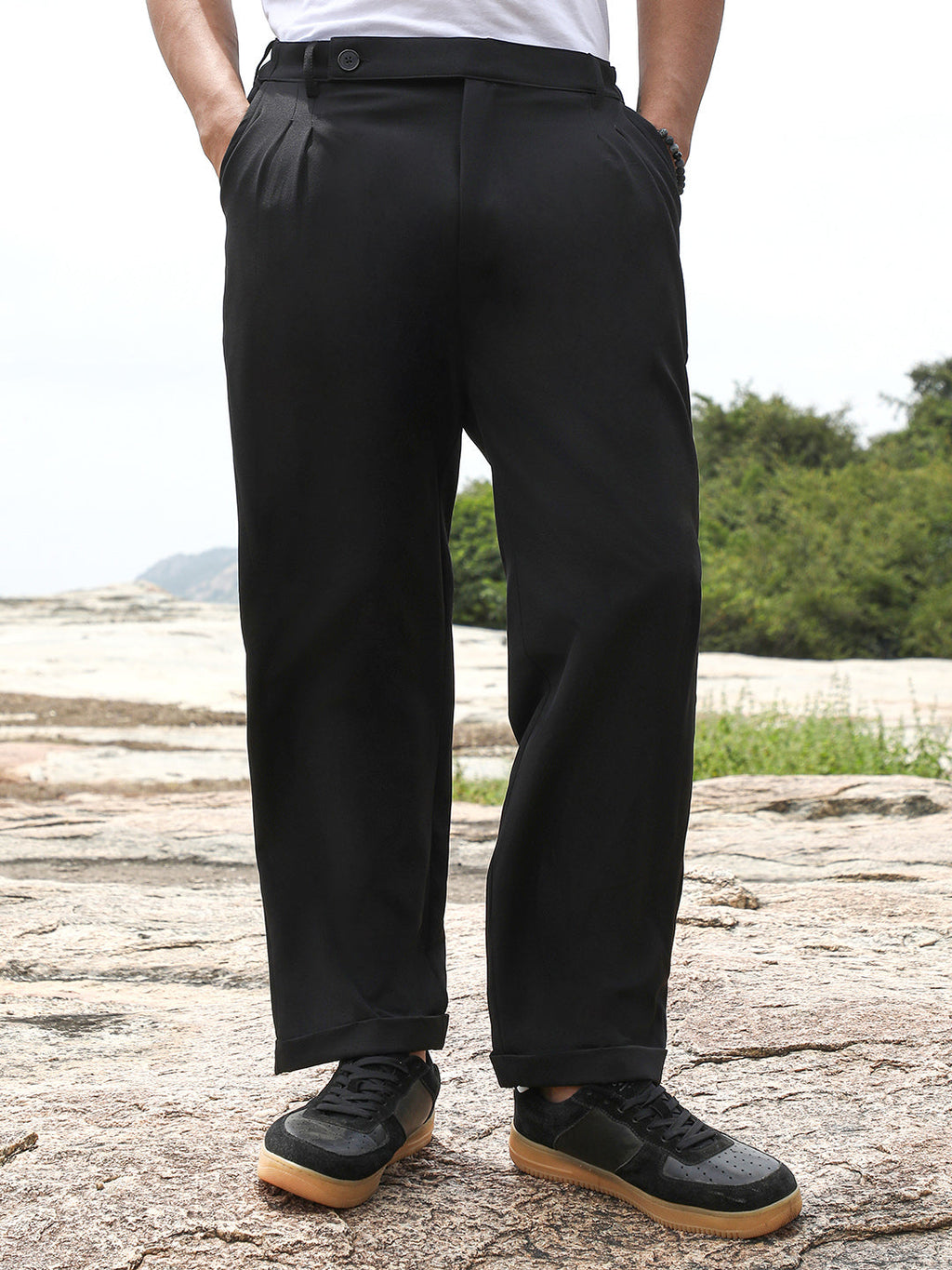 Extended-Waistband Straight Trousers