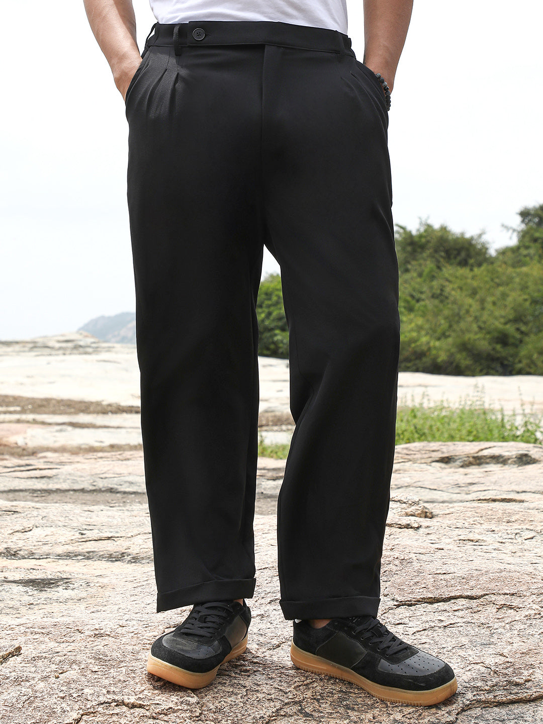 Extended-Waistband Straight Trousers