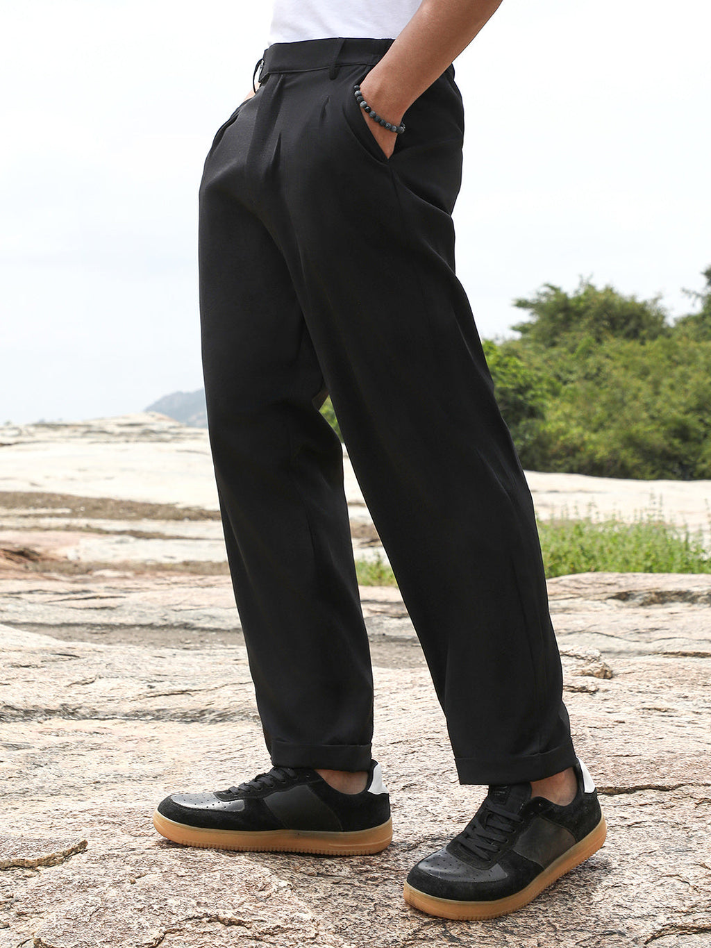 Extended-Waistband Straight Trousers