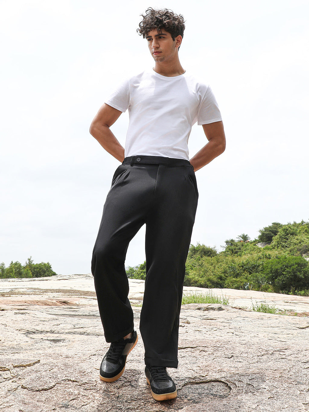 Extended-Waistband Straight Trousers