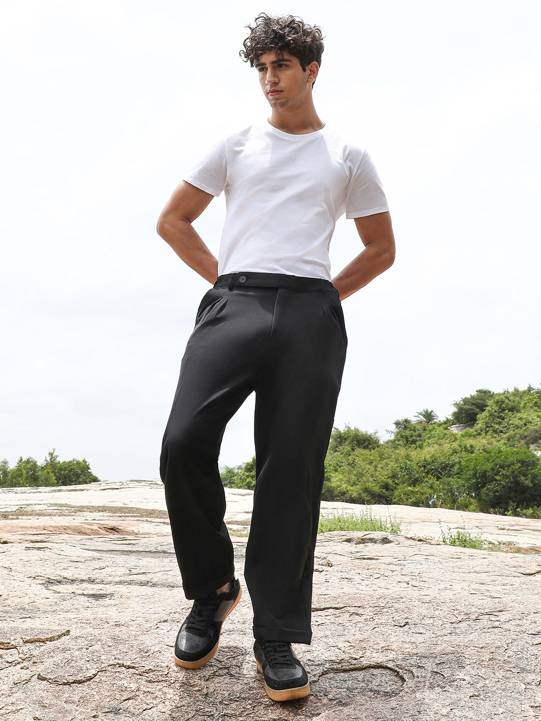 Extended-Waistband Straight Trousers