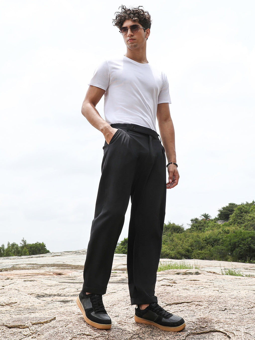 Extended-Waistband Straight Trousers