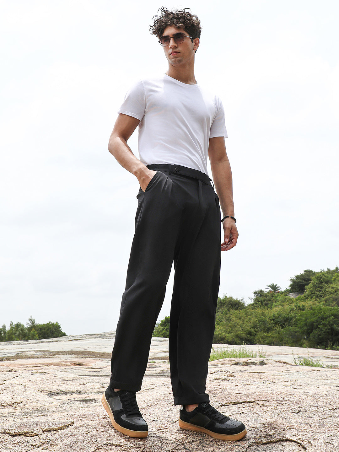 Extended-Waistband Straight Trousers