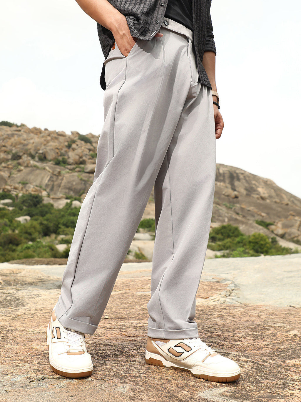Extended-Waistband Straight Trousers