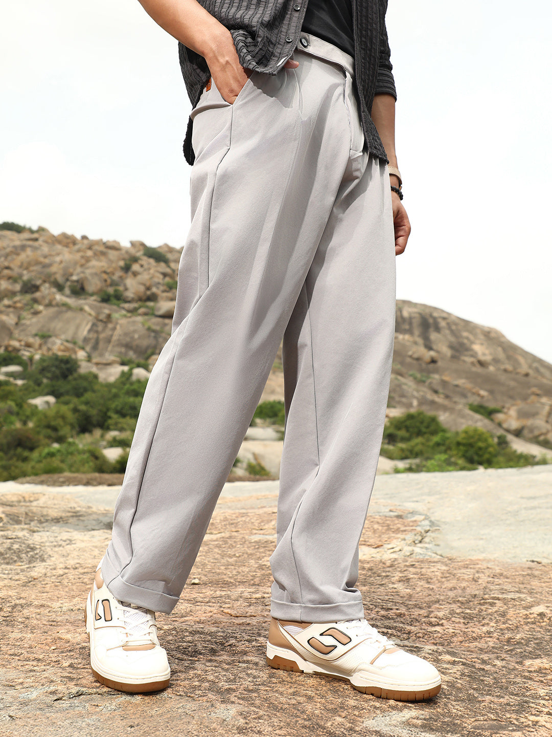 Extended-Waistband Straight Trousers