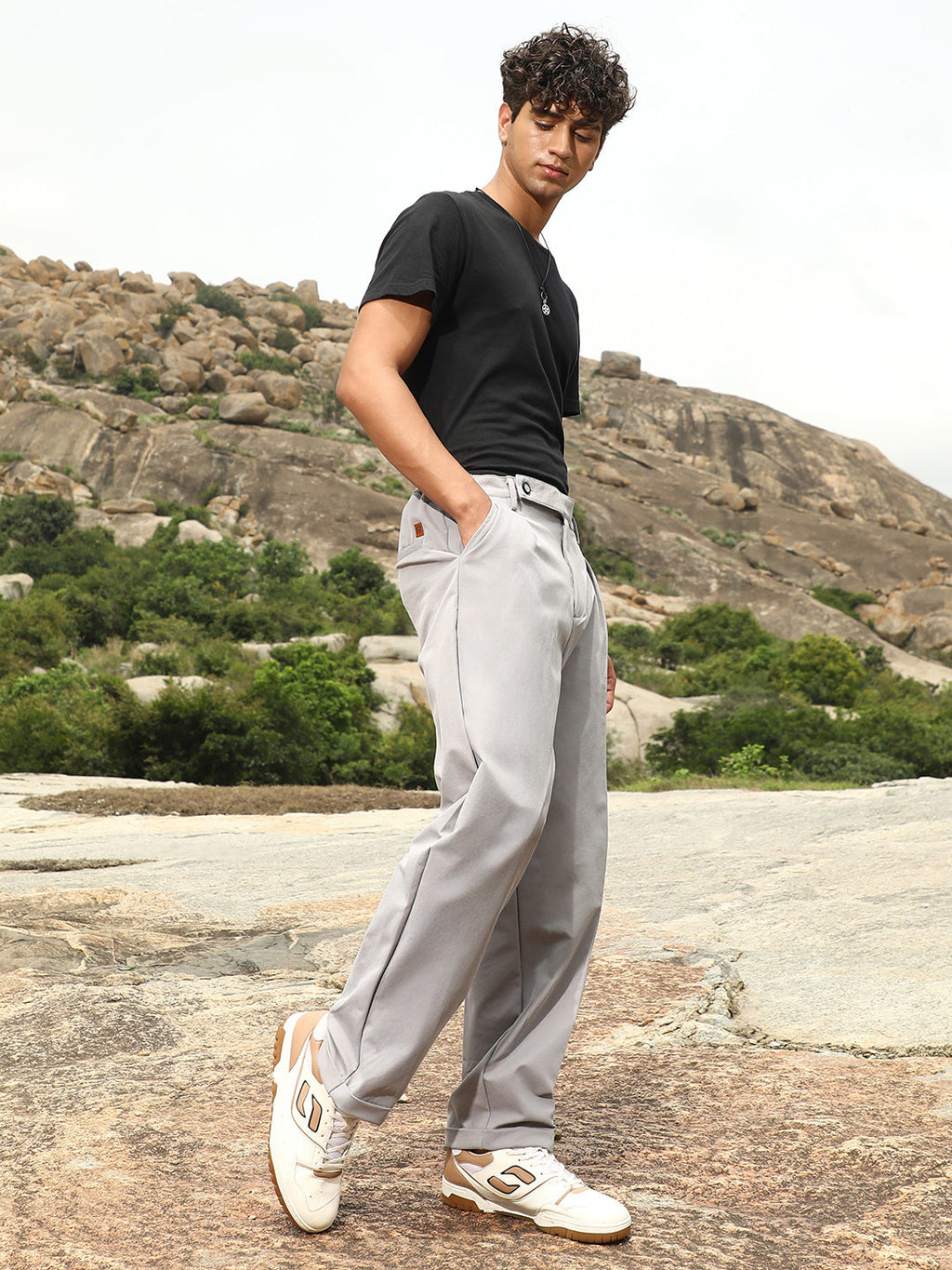 Extended-Waistband Straight Trousers