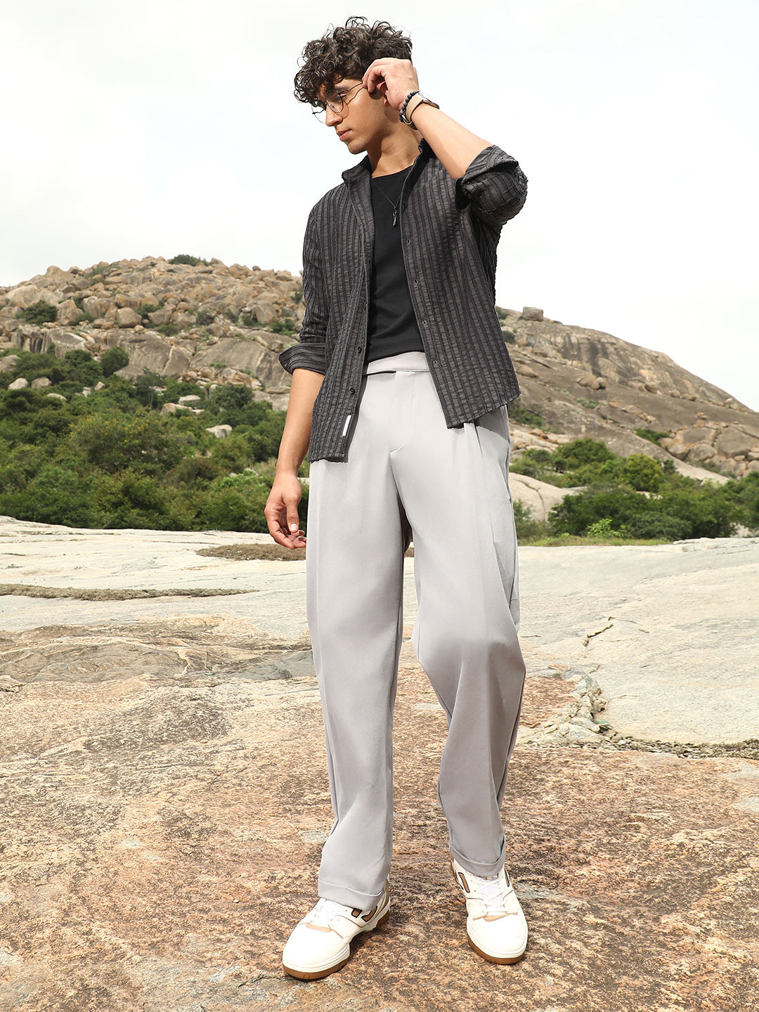 Extended-Waistband Straight Trousers