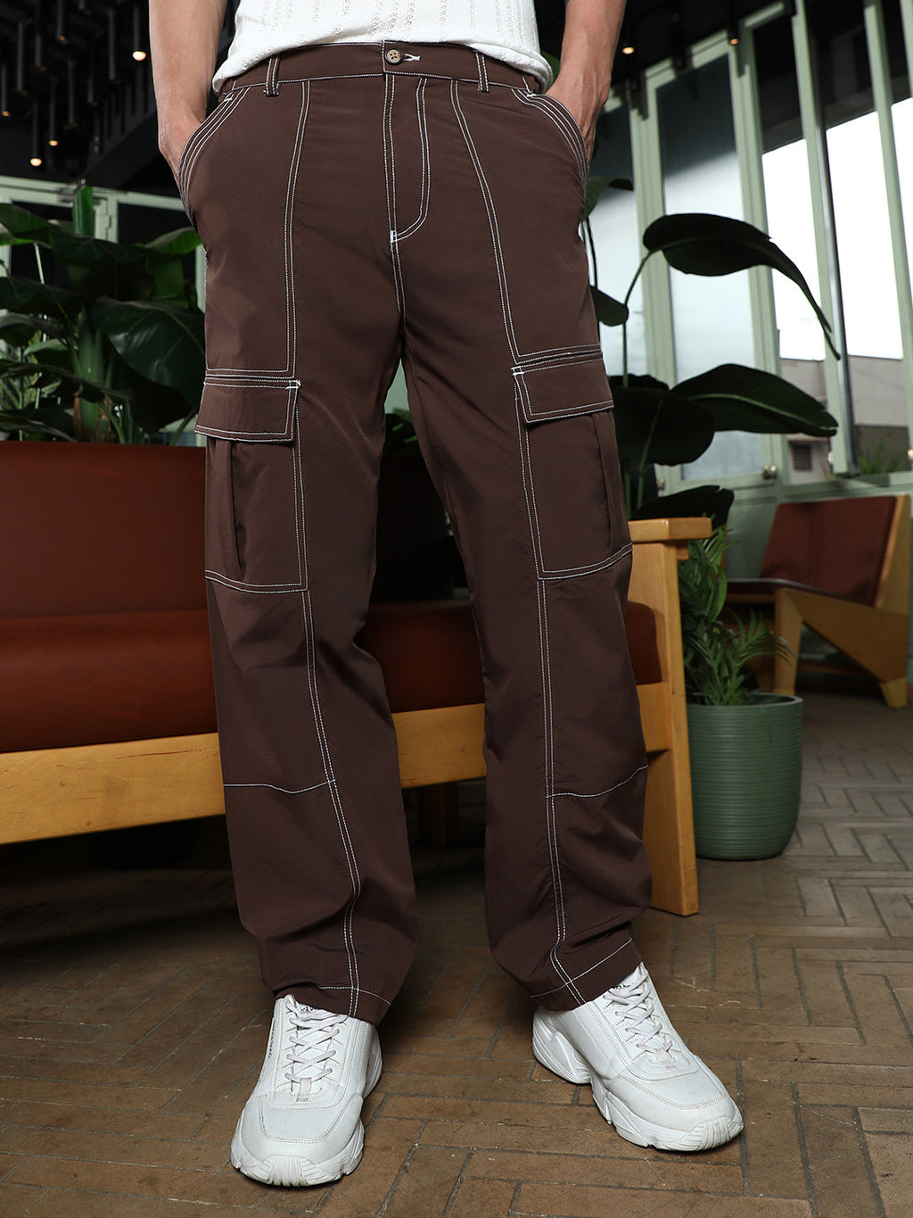 Contrast-Stitch Utility Trousers