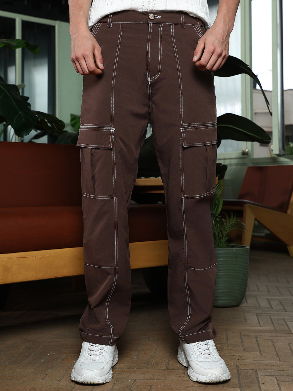 Contrast-Stitch Utility Trousers
