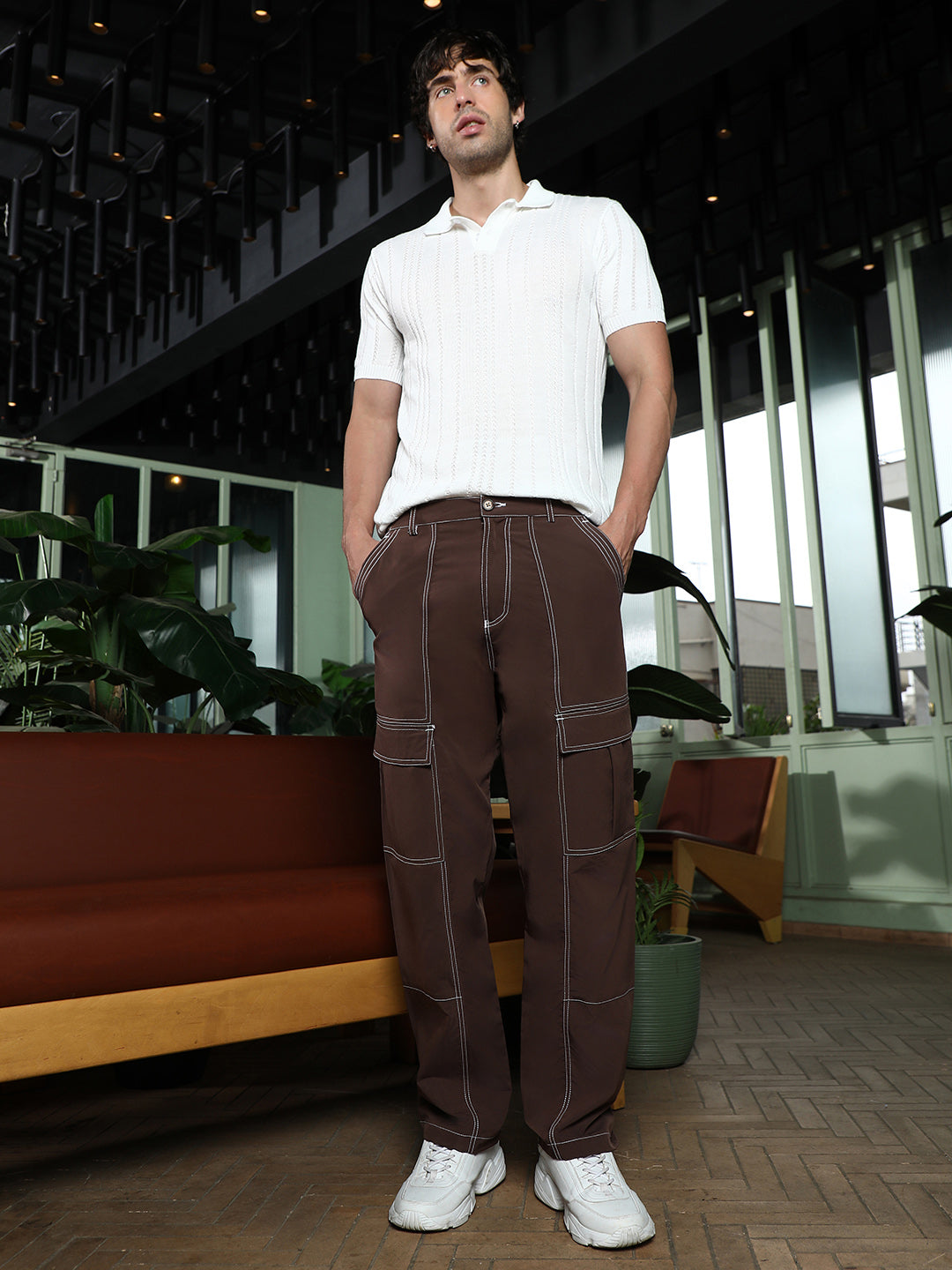 Contrast-Stitch Utility Trousers