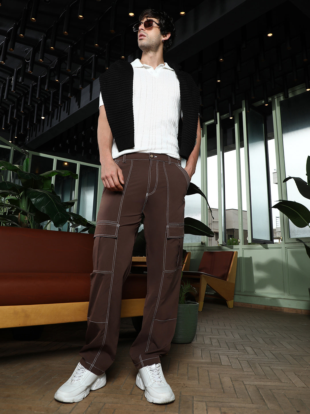 Contrast-Stitch Utility Trousers