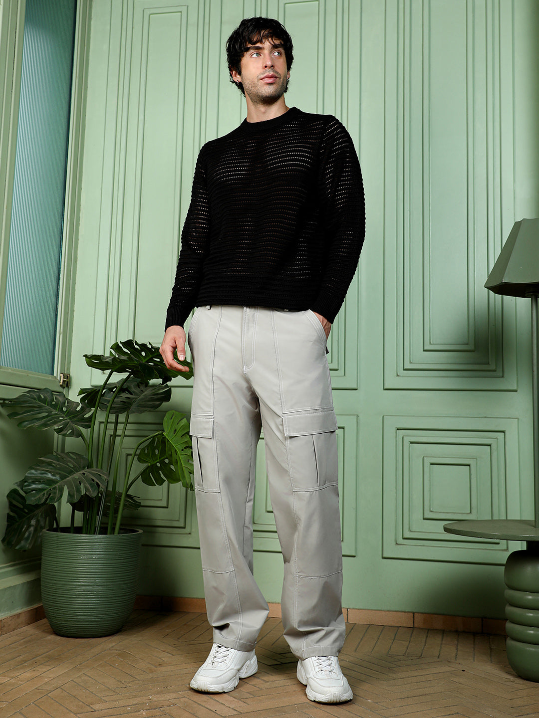 Contrast-Stitch Utility Trousers