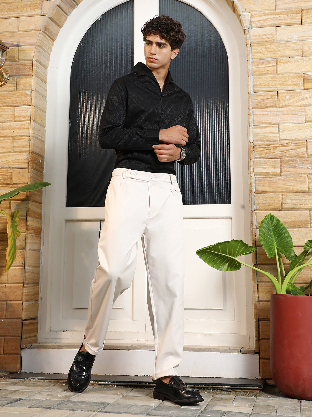 Extended-Waistband Cuffed Trousers