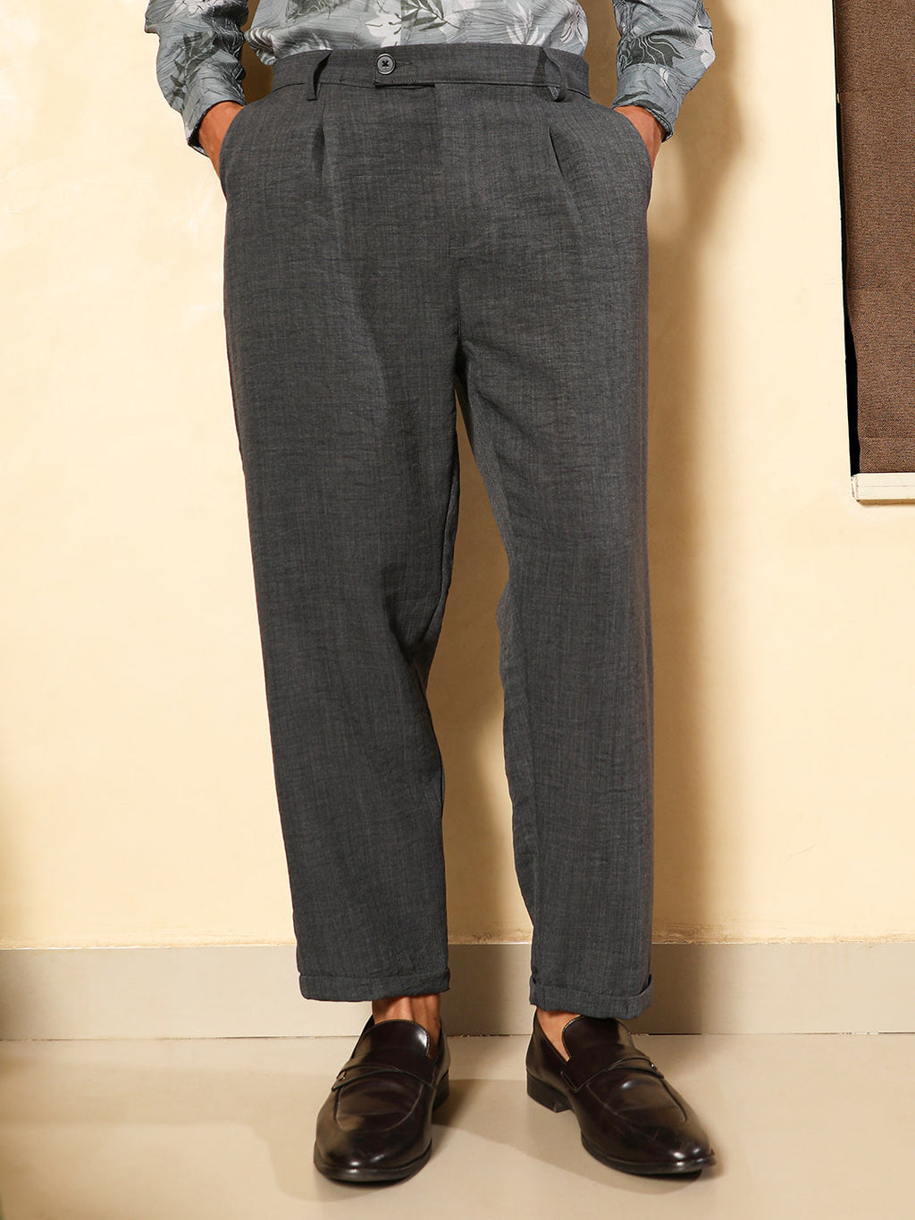 Pleated-Dobby Tailored Trousers
