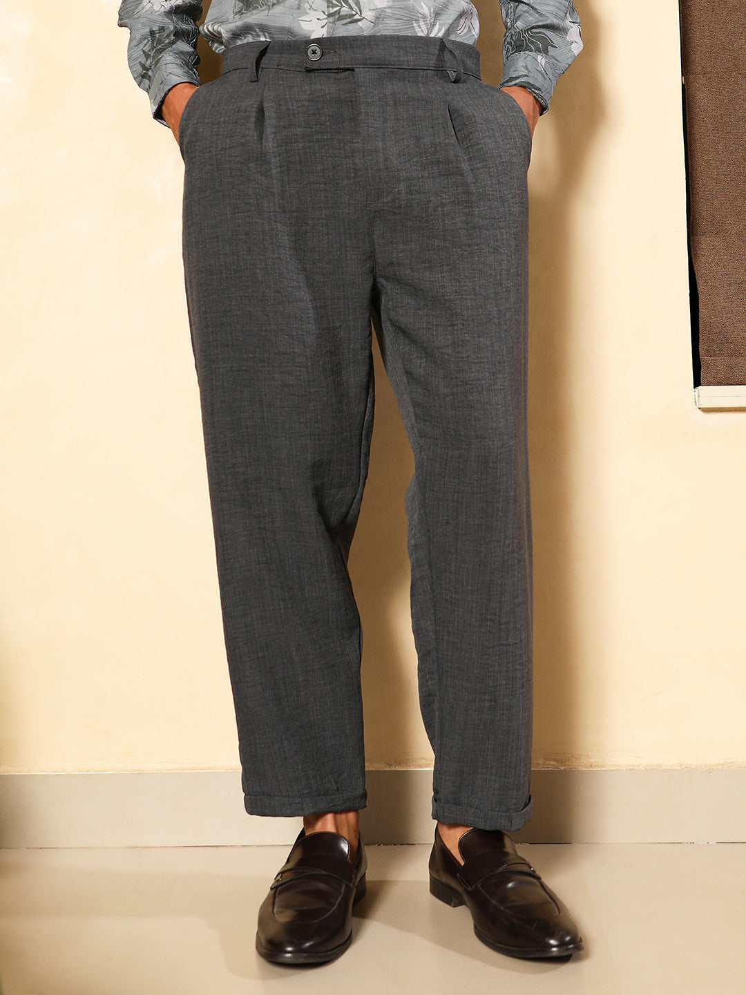 Pleated-Dobby Tailored Trousers