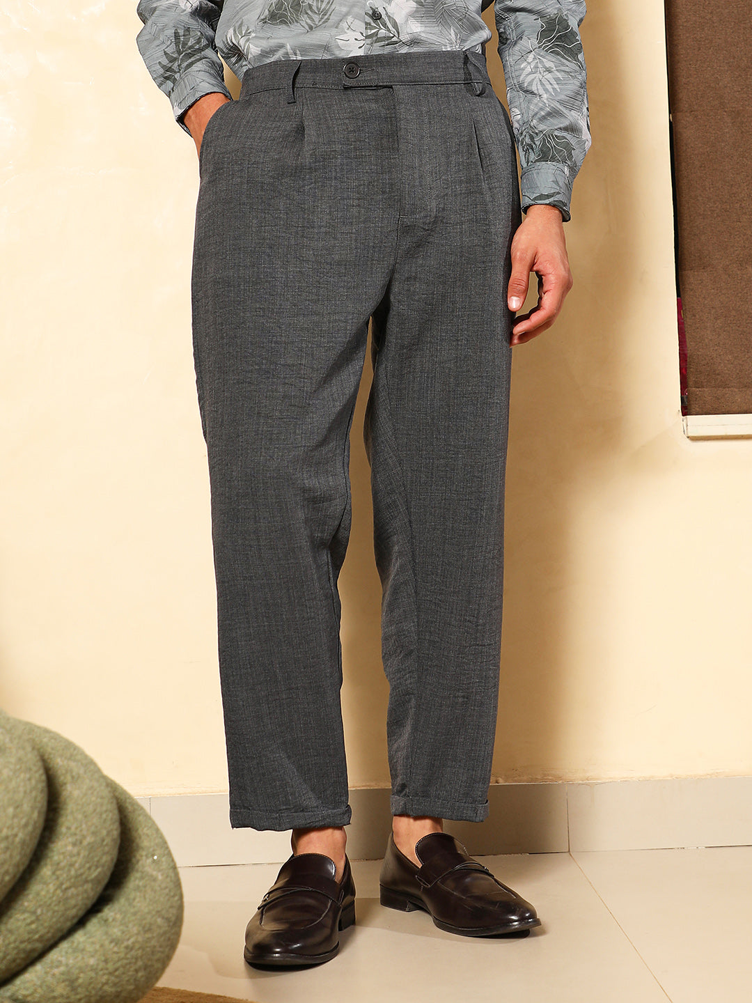 Pleated-Dobby Tailored Trousers