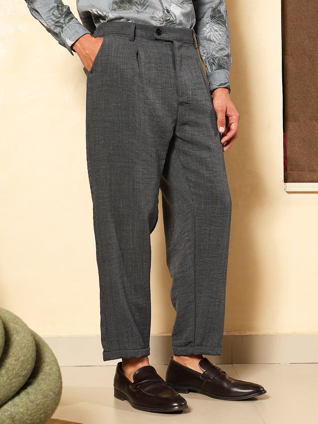 Pleated-Dobby Tailored Trousers