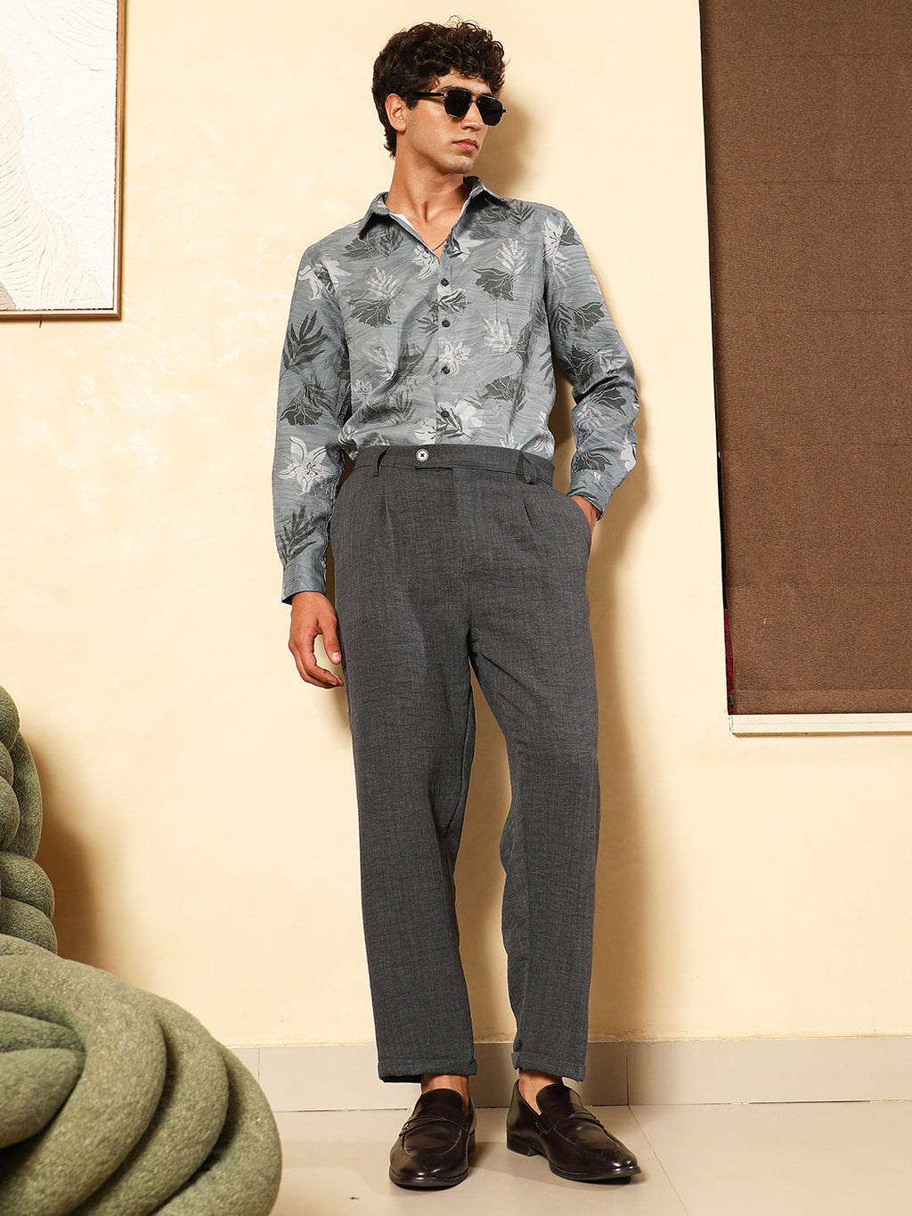 Pleated-Dobby Tailored Trousers
