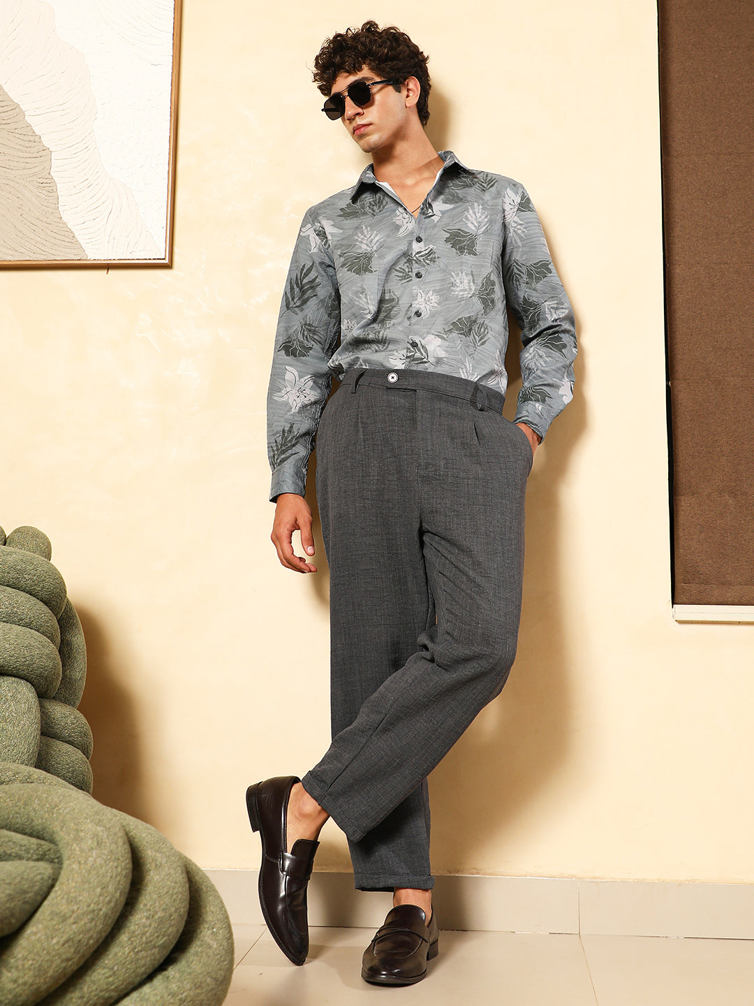 Pleated-Dobby Tailored Trousers