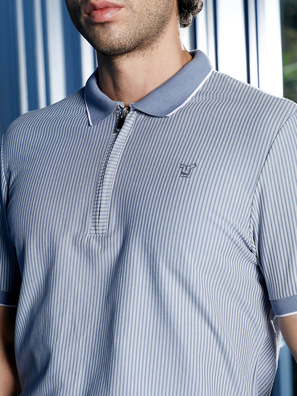 Jacquard-Striped Polo T-Shirt