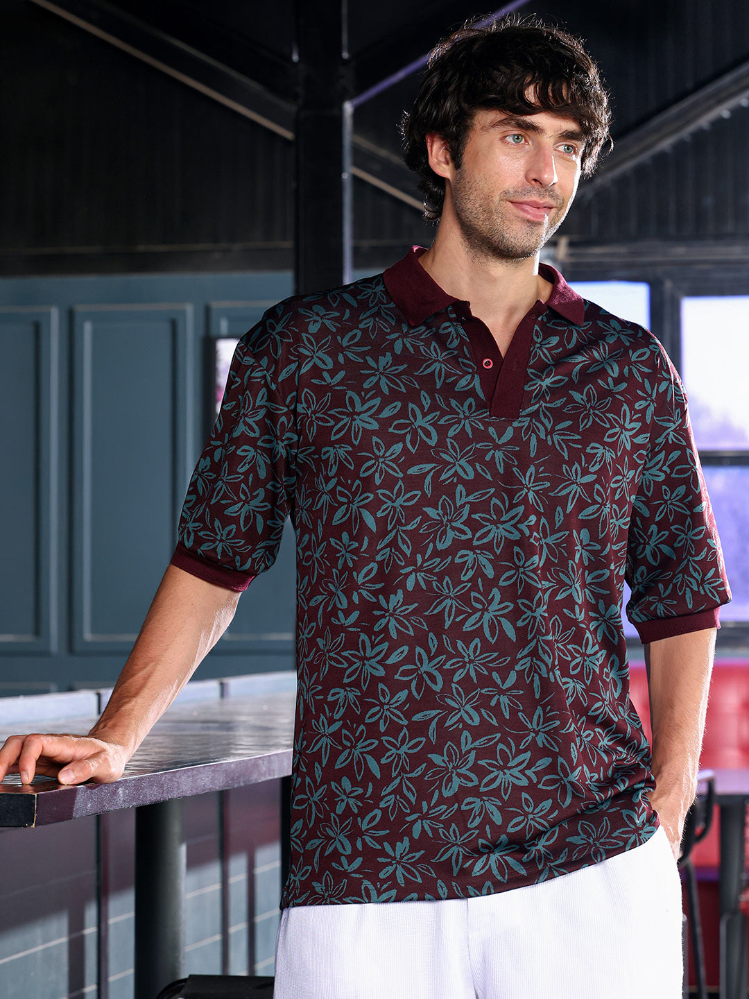 Floral-Jacquard Polo T-Shirt