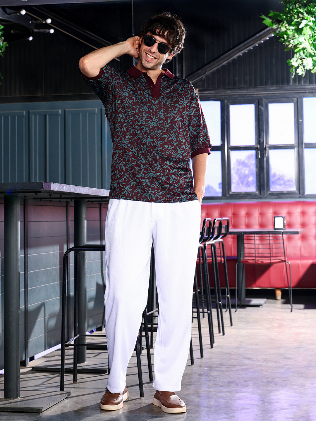 Floral-Jacquard Polo T-Shirt