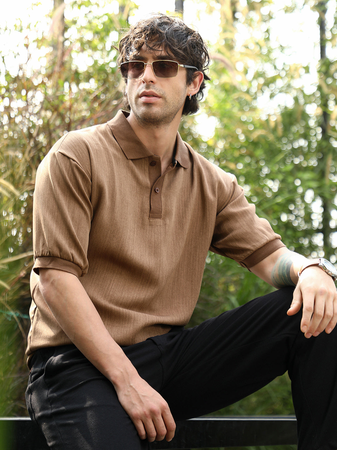 Textured-Knit Polo T-Shirt