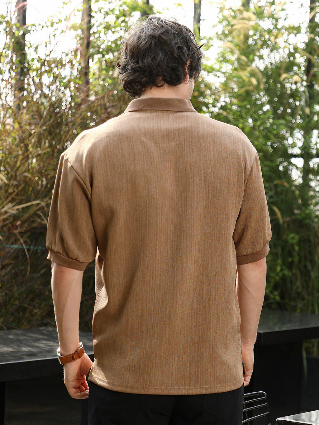 Textured-Knit Polo T-Shirt