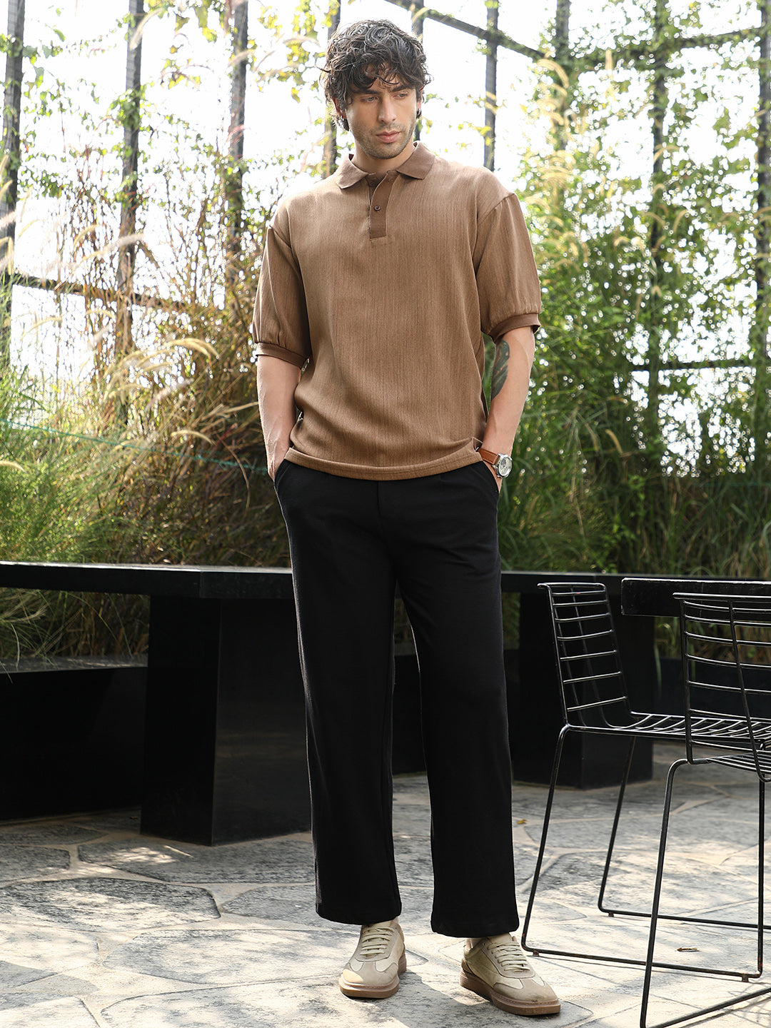 Textured-Knit Polo T-Shirt