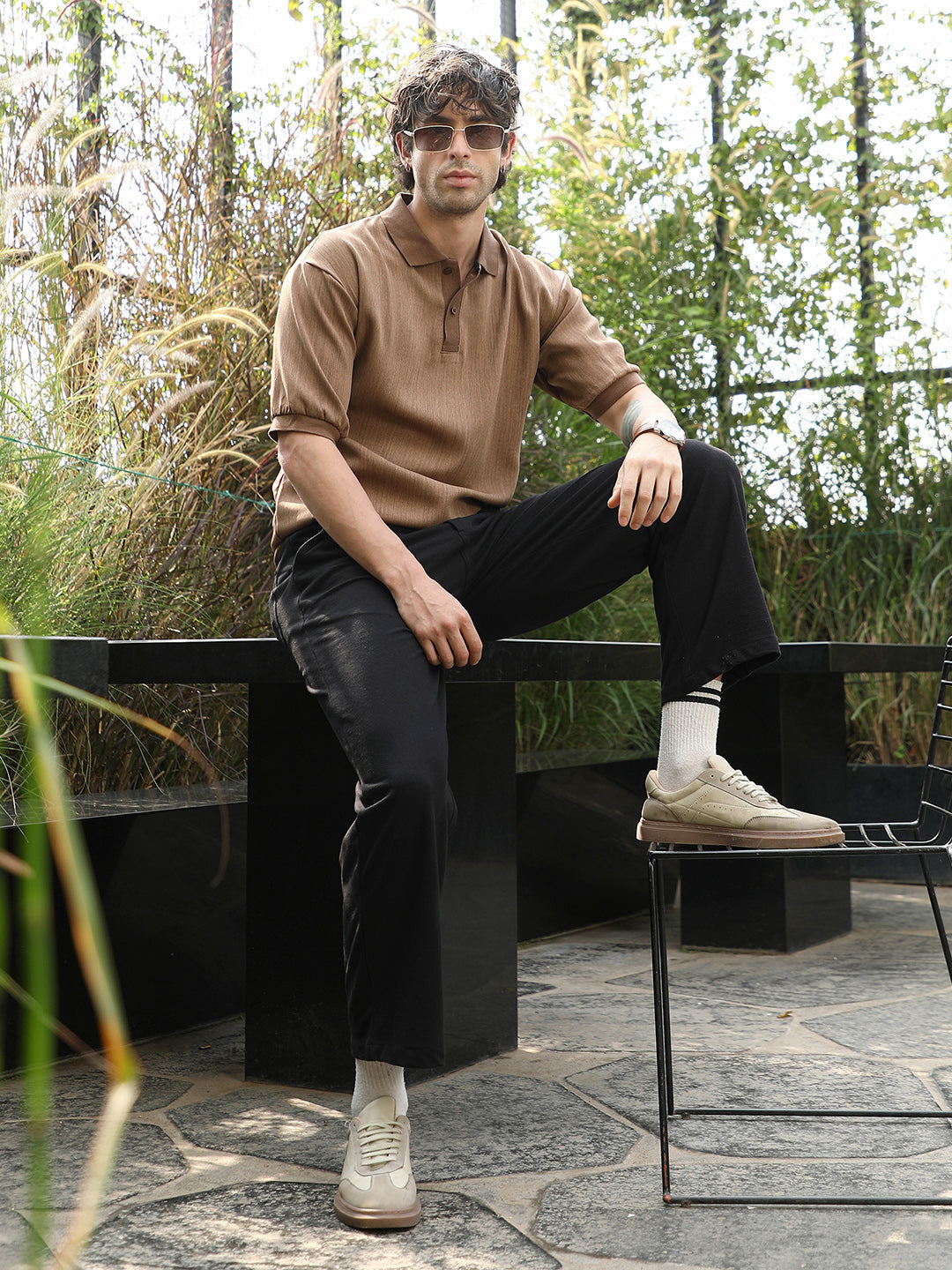 Textured-Knit Polo T-Shirt