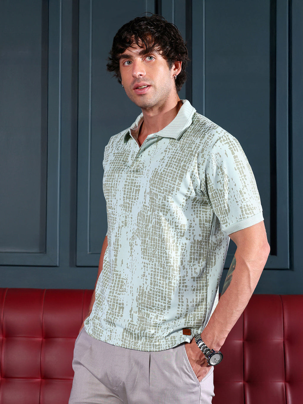 Abstract-Gravel Print Polo T-Shirt