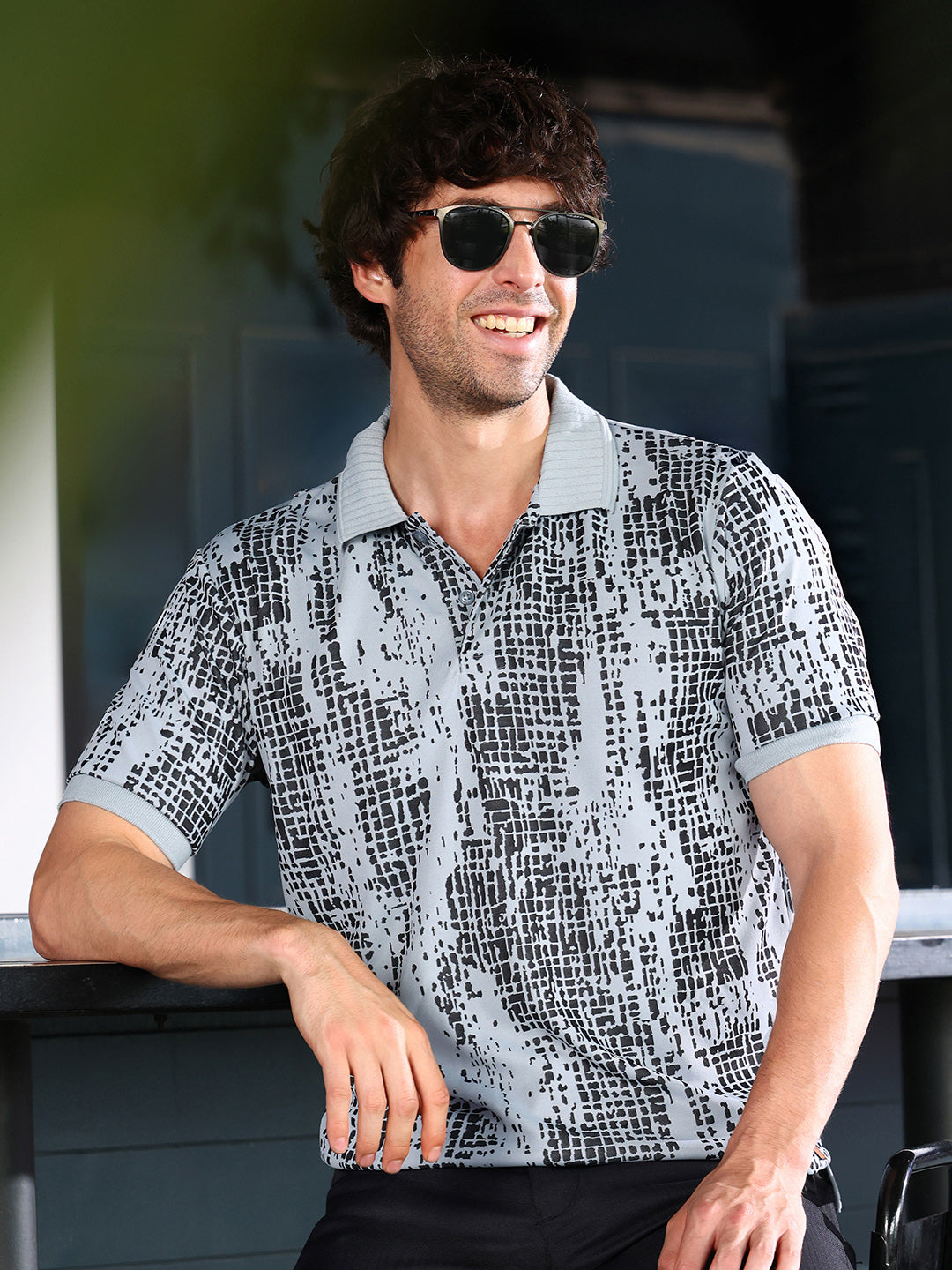 Abstract-Gravel Print Polo T-Shirt