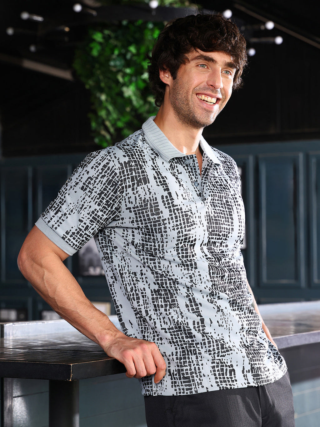 Abstract-Gravel Print Polo T-Shirt