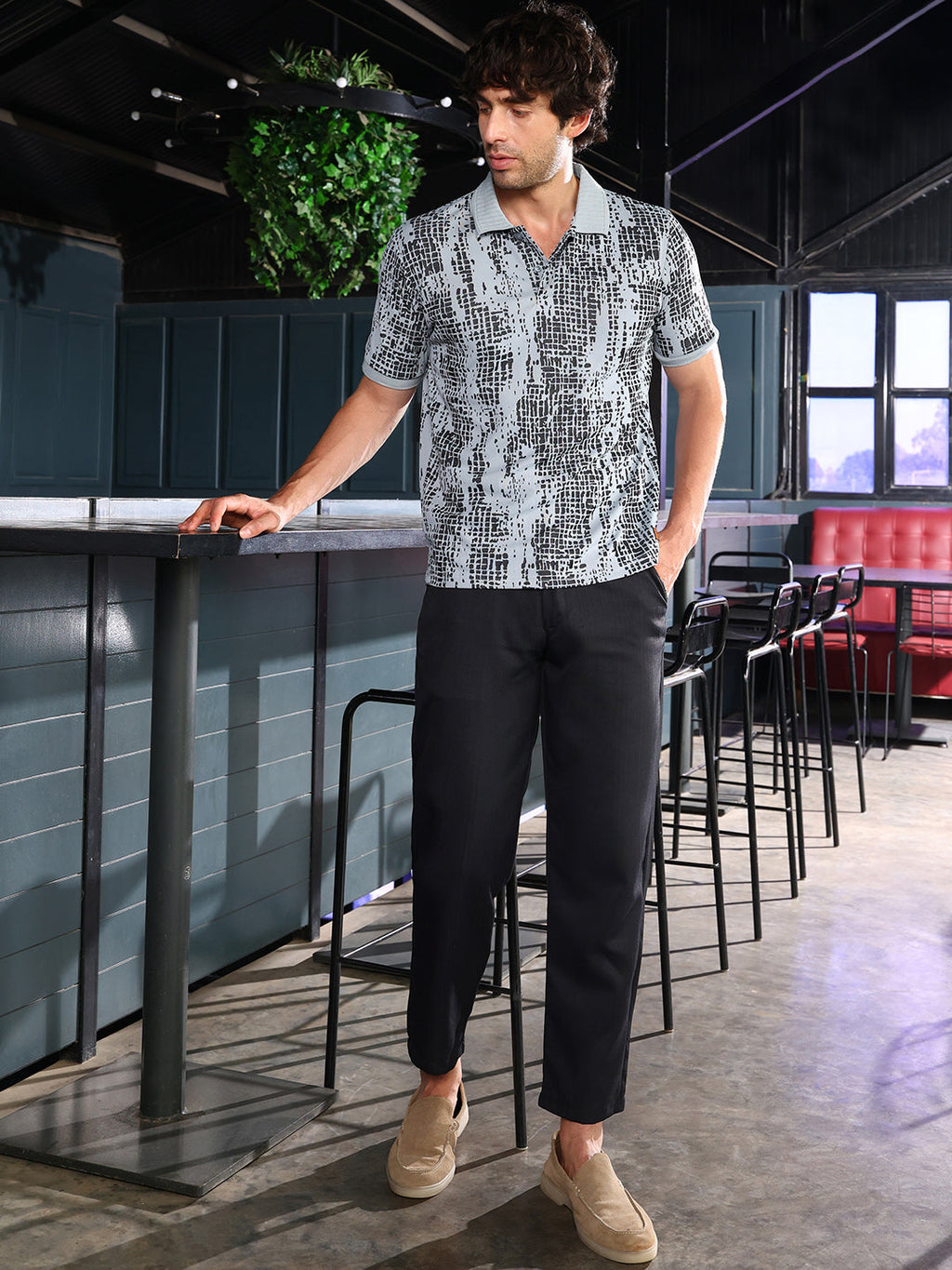 Abstract-Gravel Print Polo T-Shirt