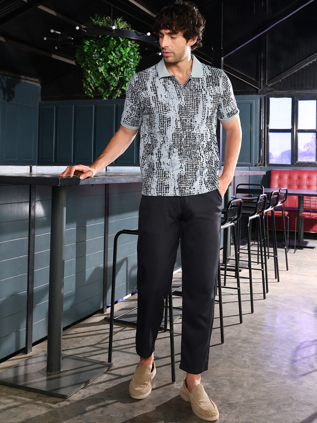 Abstract-Gravel Print Polo T-Shirt