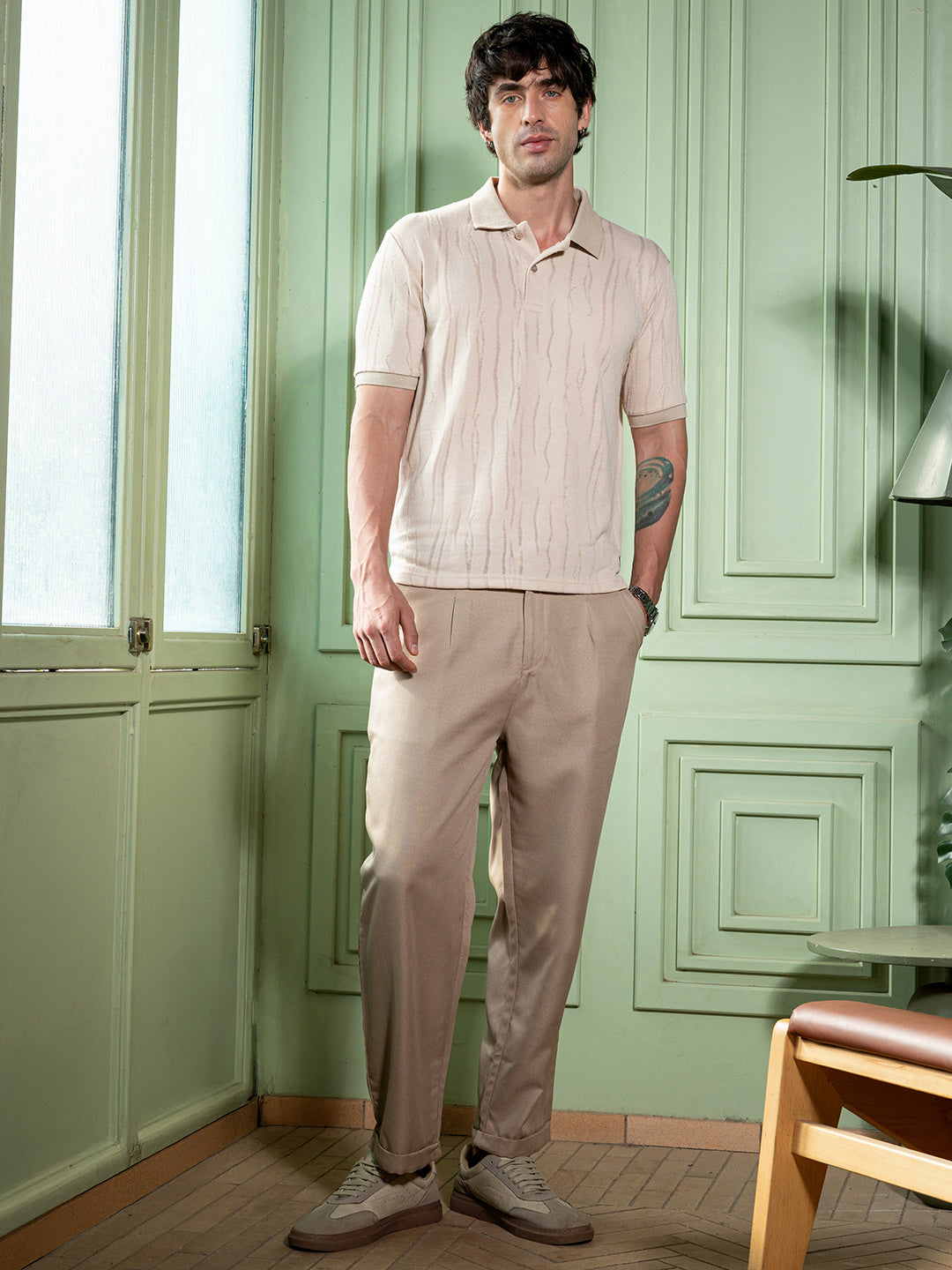 Crevice-Jacquard Polo T-Shirt